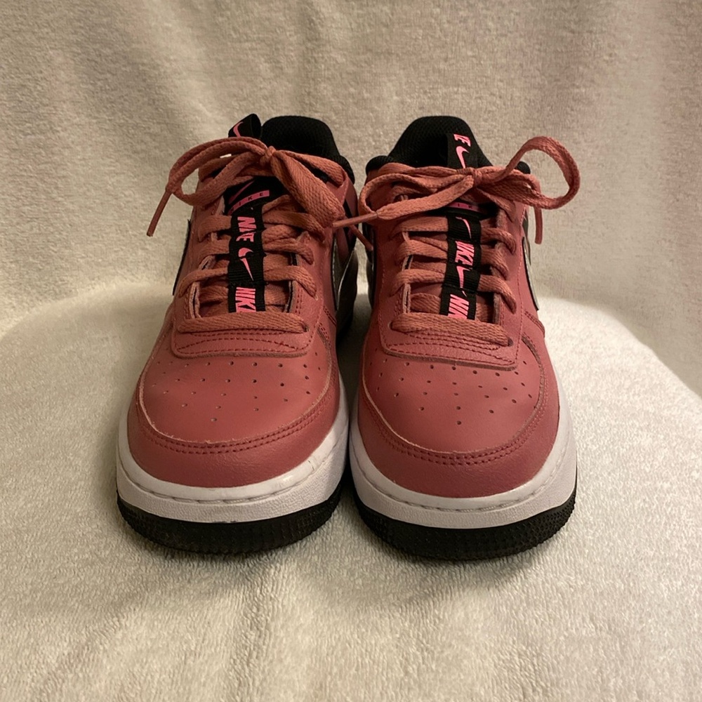 Nike Air Force 1’s. Rose pink, black, white, and silver. Boys size 6Y